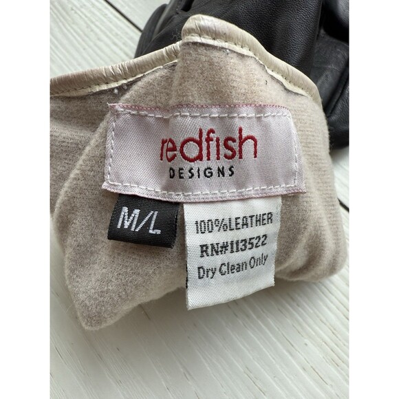 Redfish Designs Women’s M/L  Soft Leather Gloves Black Embroidered Lined - Picture 6 of 6